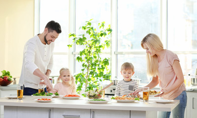 Poster - Happy family having breakfast at home