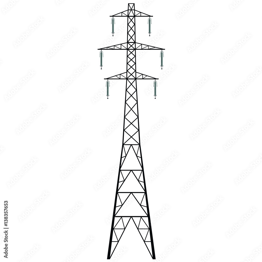 Vector High Voltage Pylon On White Background A Metal Pole Voltage