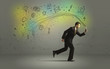 © ra2 studio - Business man in a rush with doodle media icons