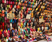 Colorful Oriental Shoes In Moroccan Market