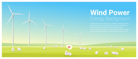 Wall Mural - Energy concept background with wind turbine , vector , illustration