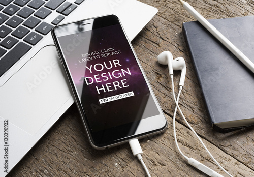 Download Smartphone With Headphones Mockup 5 Stock Template Adobe Stock