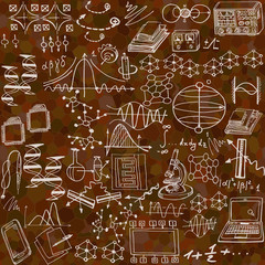 Wall Mural - science seamless pattern with sketch elements. vector background with decorative formulas and graphs