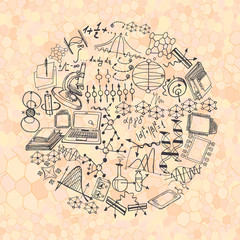 Wall Mural - science seamless pattern with sketch elements. vector background with decorative formulas and graphs