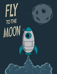 Wall Mural - retro poster.rocket fly to the moon