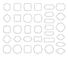 Borders and frames collection, grey decorative sketch handdrawn inky style and vignette sign