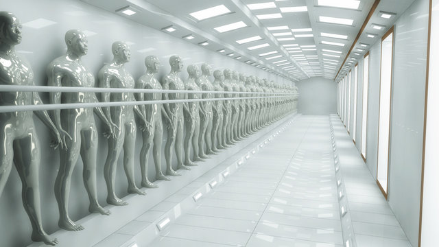 3d rendering. Human Clone Manufacturing and Futuristic Room