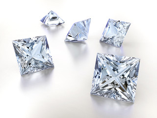 Poster - Princess cut diamonds isolated on white background, 3d illustration.