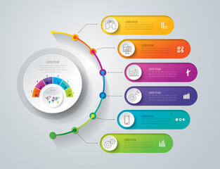 Timeline infographics design vector and business icons with 6 options.