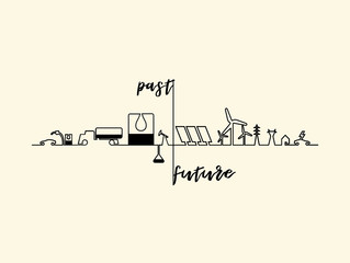 mono line illustration vector of home electricity renewable energy power system consist of renewable