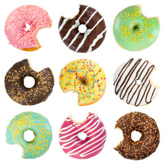 Set of various bitten donuts