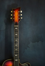 Close-up Of Headstock Old Electric Jazz Guitar
