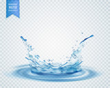 blue water splash with ripples isolated on transparent background