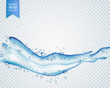 Fototapeta Łazienka - blue water splash with bubbles on transparent background