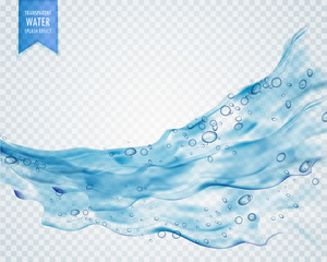 blue water splash wave with bubbles on transparent background