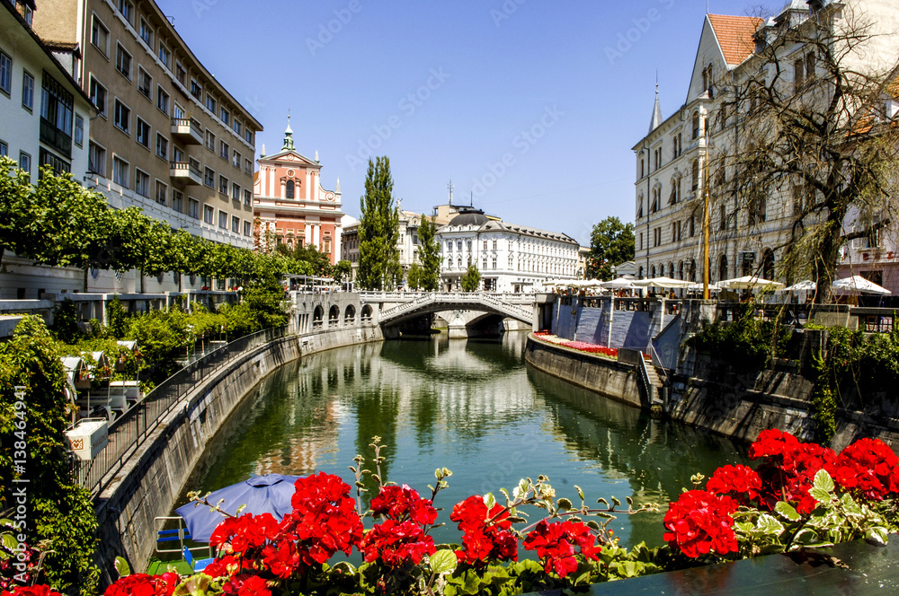 Obraz na płótnie Ljubljana, river Ljubljanica, Slovenia w salonie