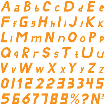 Orange fonts middle sloping style hand work for commerce use.