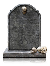 Tombstone With Skull Isolated With Clipping Path.