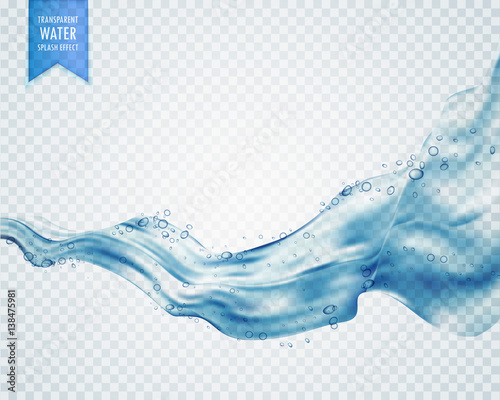 wavy flowing water or blue liquid on transparent background with bubbles © starlineart
