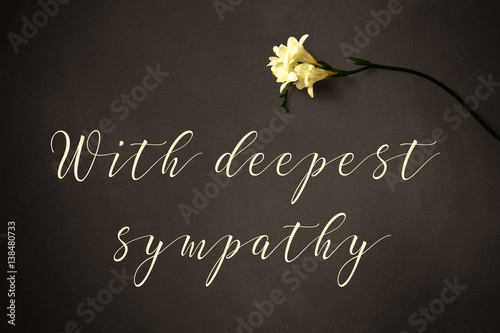 Fotomural With deepest sympathy - text with flower on a chalkboard