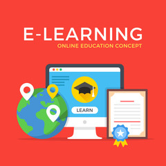 Poster - E-learning, online education, elearning, online courses concepts. Modern flat design graphic elements set. Vector illustration