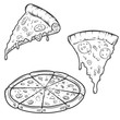 Pizza illustrations isolated on white background. Design elements for logo, label, emblem, sign, menu. Vector illustration.