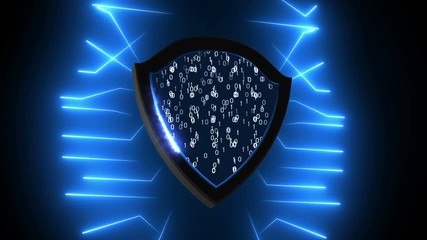 Poster - Abstract background with Security Shield. Cyber Background. 3d rendering. Seamless loop