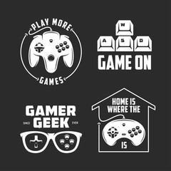 Poster - Retro video games related t-shirt design set. Quotes about gaming. Vector vintage illustration.