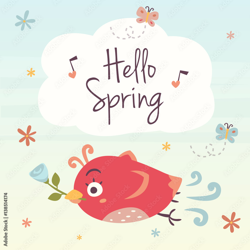 vector hello spring cartoon illustration Stock Vector | Adobe Stock