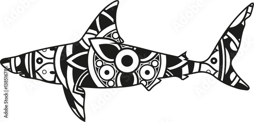 Download Vector illustration of a mandala shark silhouette Stock ...
