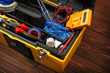 Instrument Box For Wiring On Wooden Background