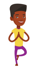 Poster - Man practicing yoga tree pose vector illustration.