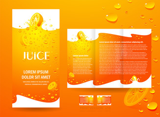 brochure folder juice fruit drops liquid orange element design