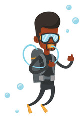 Poster - Man diving with scuba and showing ok sign.