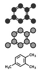 Sticker - Pseudocumene (1,2,4-trimethylbenzene) aromatic hydrocarbon molecule. Occurs in naturally in coal tar and petroleum