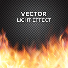 Burning Fire Flames On Transparent Background. Vector Special Light Effect