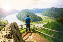 Man Looking At Danube River In Austria