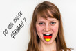 Do you speak German? Woman with flag on the tongue