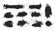 Black Ink Spots Set On White Background. Ink Illustration.