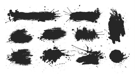 black ink spots set on white background. ink illustration.