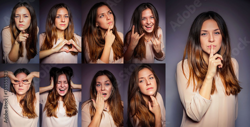 Fotografie, Tablou emotions, set, girl, young, many, one, happy