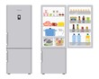 Refrigerator with open doors, a full of food. Vector illustration