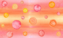 Seamless Background Pattern With Orange To Yellow Backdrop Gradient And Yellow, Pink And Orange Polka Dots Painted In Watercolor