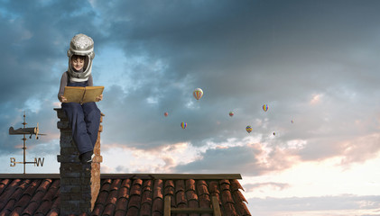Wall Mural - Dreaming of becoming a spaceman    . Mixed media