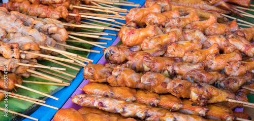Street Food Stalls Selling Seafood Grilled Chicken Bbq There