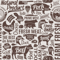 Wall Mural - Retro styled typographic vector butchery seamless pattern or background