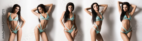 Fotomural Set collection of young, sexy and beautiful women in swimsuit over white background