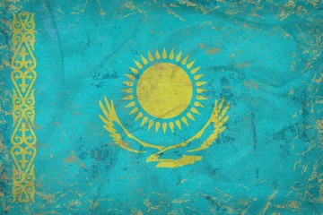 Canvas Print - Vintage Kazakhstan flag texture  on denim