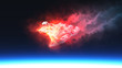 meteorite falling to planet with burning fire 