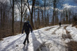 Polska, Bieszczady okolice Stuposian, turyści na szlaku w zimie 